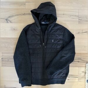 Polo Ralph Lauren Men's Hybrid Full Zip Double Knit Hoodie In Charcoal Gray